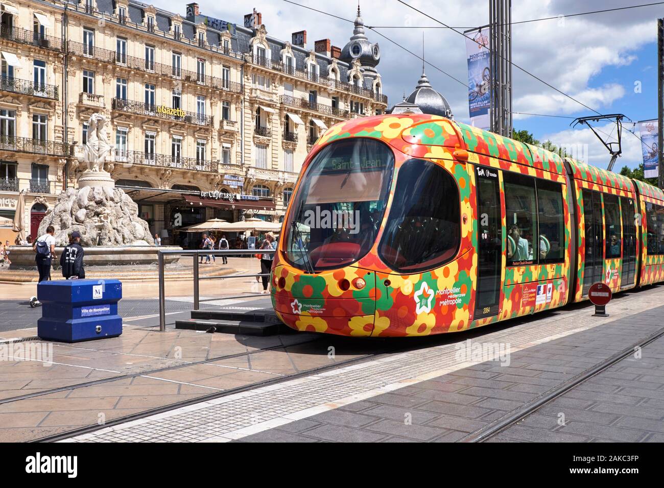 France, Herault, Montpellier, Comedie Place, Tram dock Stock Photo