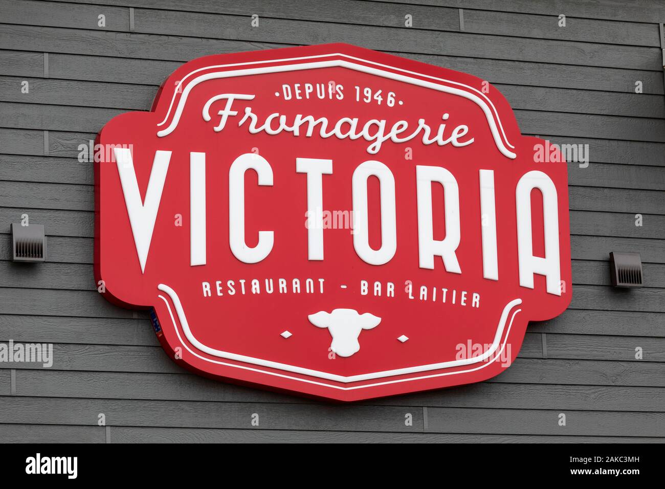 Canada, Province of Quebec, Centre-du-Québec region, in the footsteps of the invention of poutine, Victoriaville, the Victoria cheese dairy and its restauran Stock Photo