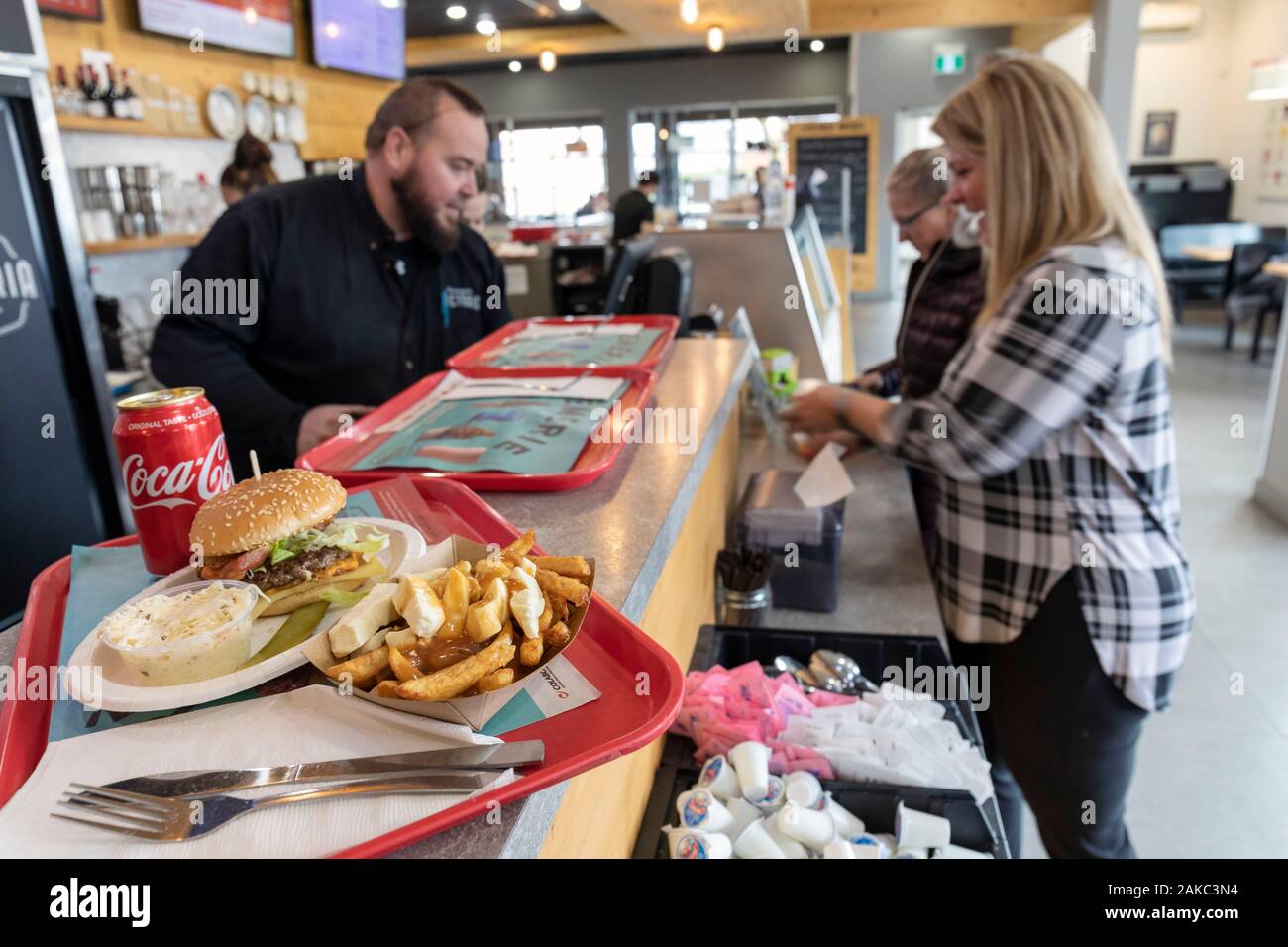 Canada, Province of Quebec, Centre-du-Québec region, in the footsteps of the invention of poutine, Victoriaville, the Victoria cheese dairy and its restaurant, a poutine Stock Photo