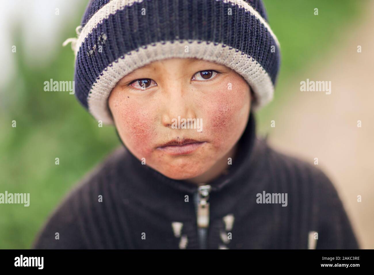 Kyrgyzstan, Osh province, Sary-Moghul, portrait of a young boy Stock Photo
