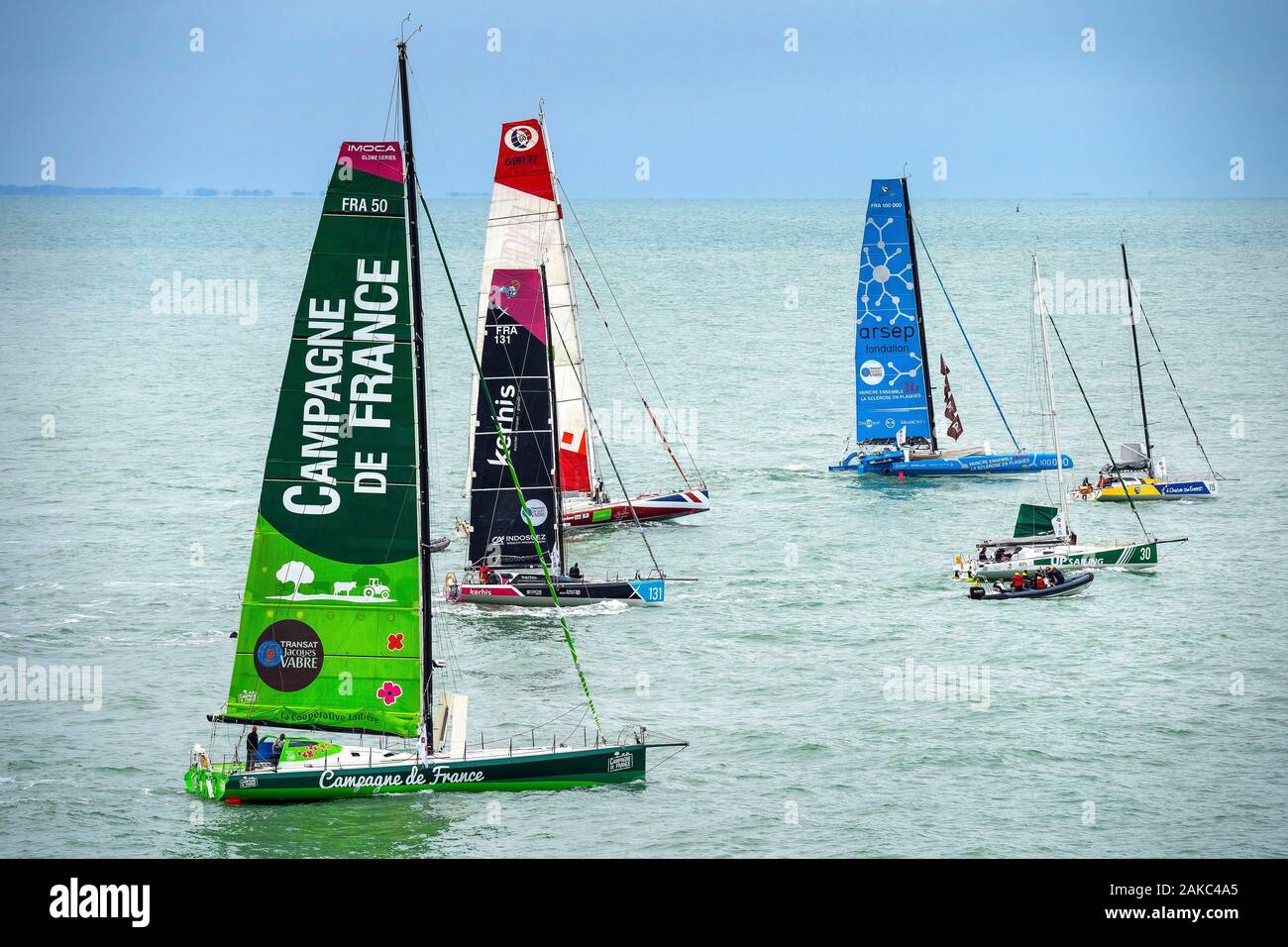 France, Seine Maritime, Le Havre, Transat Jacques Vabre, Boats en route to the start line Stock Photo