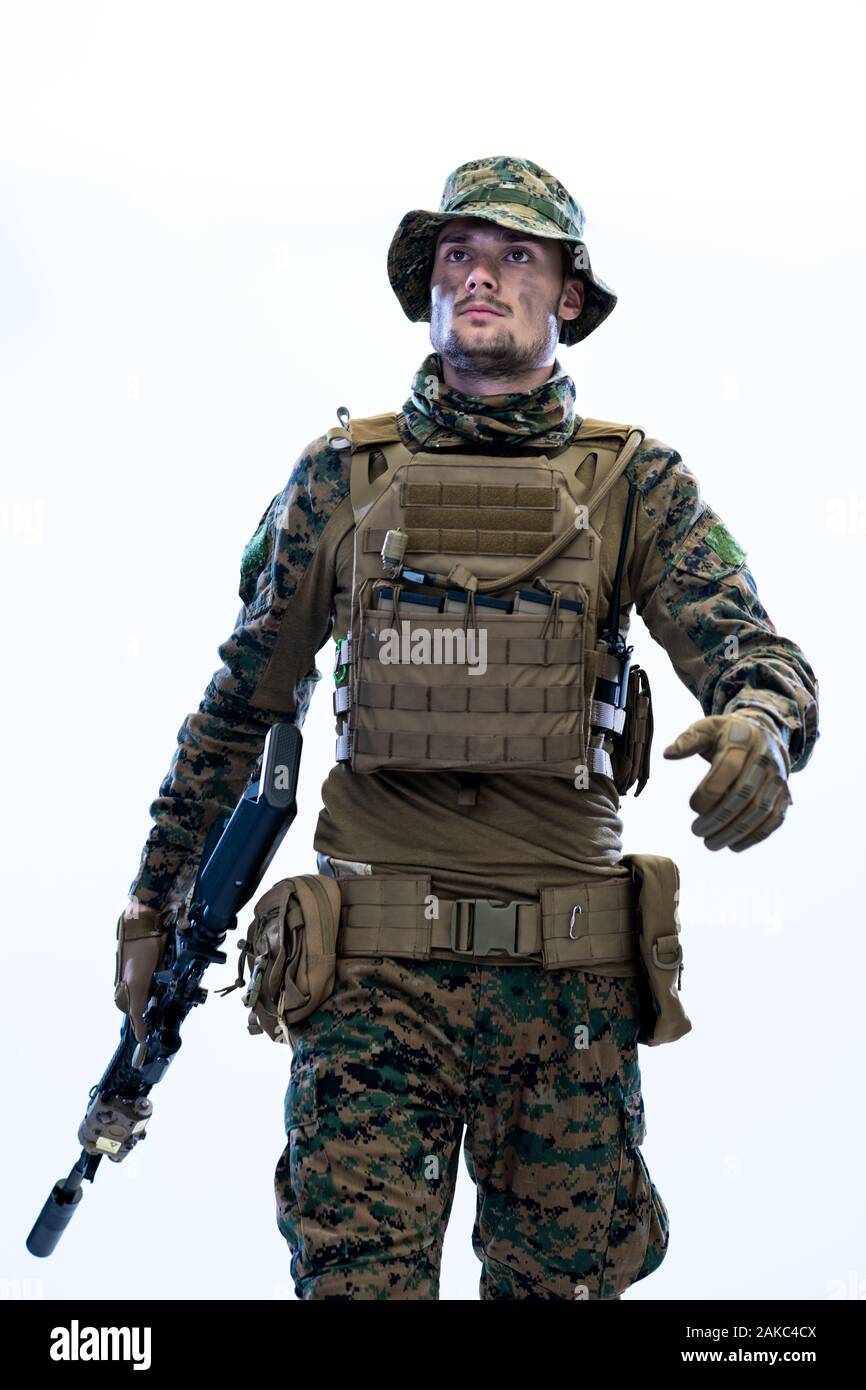 american marine corps special operations modern warfare soldier with fire  arm weapon and protective army tactical gear ready for battle Stock Photo -  Alamy