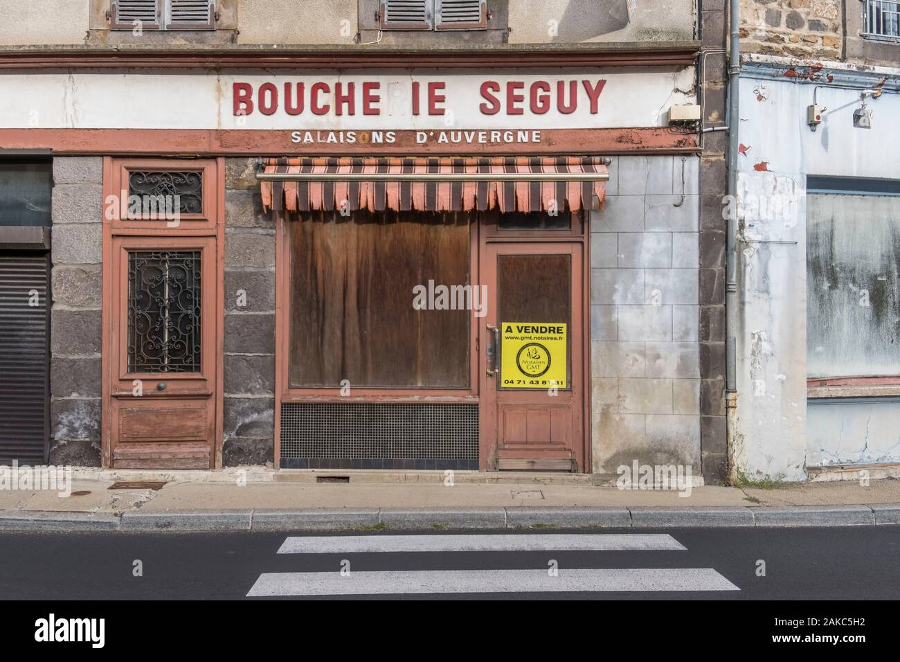 France, Cantal, Molompize, old butcher's shop Stock Photo