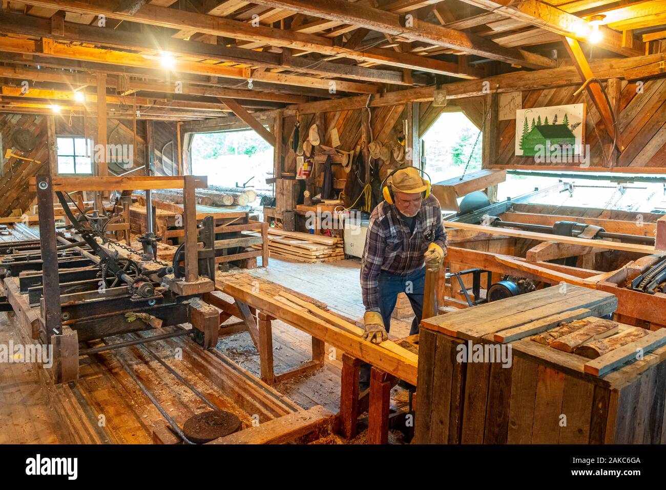 Canada, Quebec province, Lake Saint Jean region, La Dore, visit of a former sawmill: Moulin des Pionniers Stock Photo