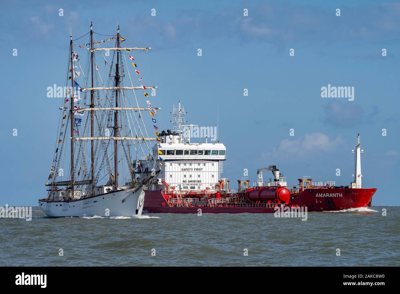 France, Seine Maritime, Le Havre, Armada of Rouen 2019, the Marité race with the Amaranth tanker in the Seine Bay Stock Photo