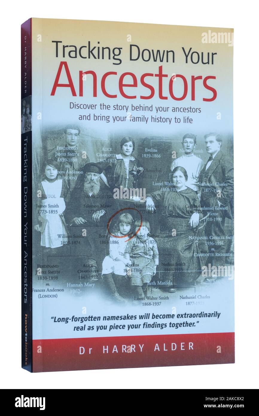 Tracking down your ancestors book by Dr Harry Alder. Non-fiction paperback book on family history, genealogy Stock Photo