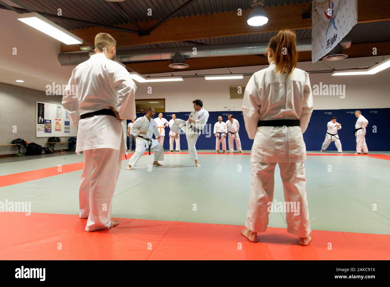 France, Bas Rhin, Strasbourg, La Wantzenau, Budokan 67, Karate section, training Stock Photo