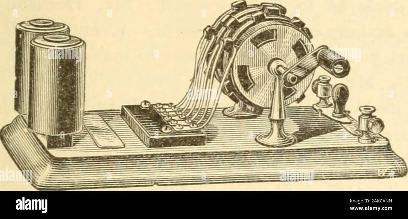 The American watchmaker and jeweler; an encyclopedia for the horologist, jeweler, gold and silversmith .. . e or tool used to remove magnetismfrom parts of watches. There are several demagnetizers upon themarket. In some of these machines the arc and incandescent electriclight wires are attached to generate the magnetism, while in the Idedemagnetizer it is generated by the use of horseshoe magnets. The Greaves demagnetizer, shown in Fig. 105, is intended to be used either with a battery orelectric light wire. Fig. 106 shows the BerlinDemagnetizer; it is con-structed on a principlesimilar to th Stock Photo