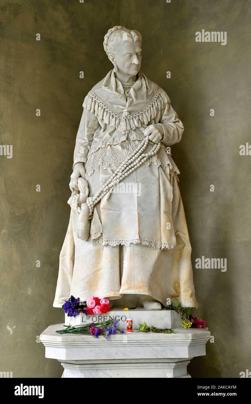 Italy, Liguria, Genoa, Staglieno monumental cimetery, the hazelnut saleswoman, Campodonico tomb of L. Orengo, 1881 Stock Photo