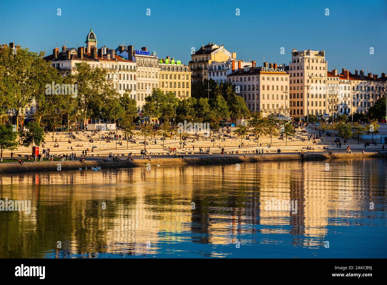 France, Rhone, Lyon, the banks of the Rhone, Victor Augagneur quay Stock Photo