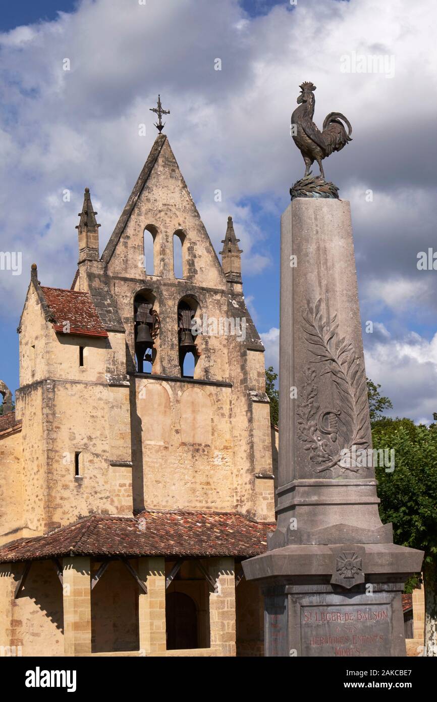 France, Gironde, Saint Leger de Balson, Bell tower of the St. Leger church  and Gallic rooster on the war memorial Stock Photo - Alamy