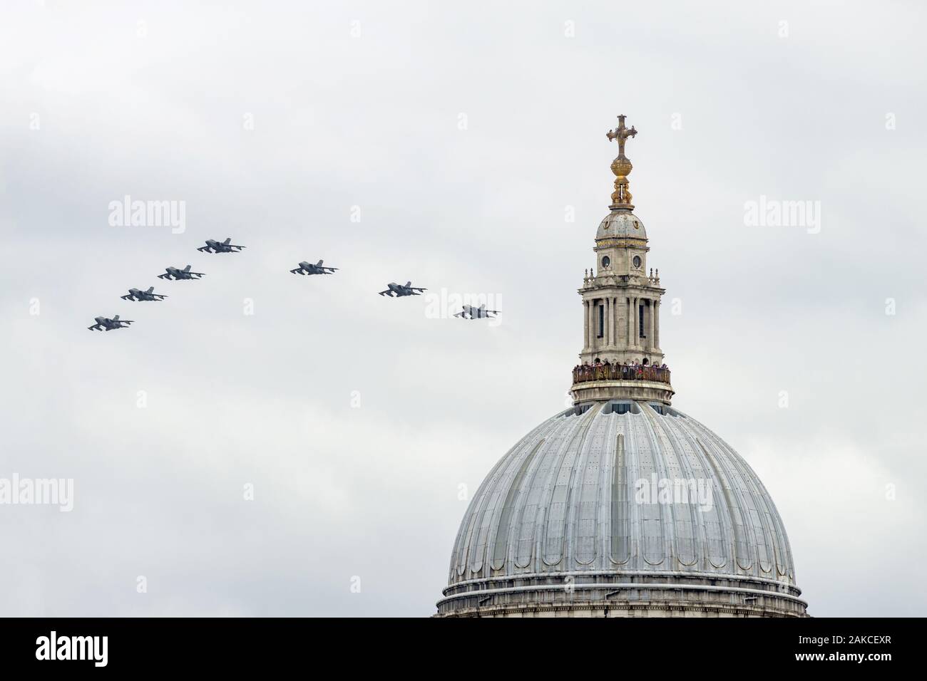 RAF Tornado GR4 in display formation flying on the RAF 100th anniversary, London, UK Stock Photo