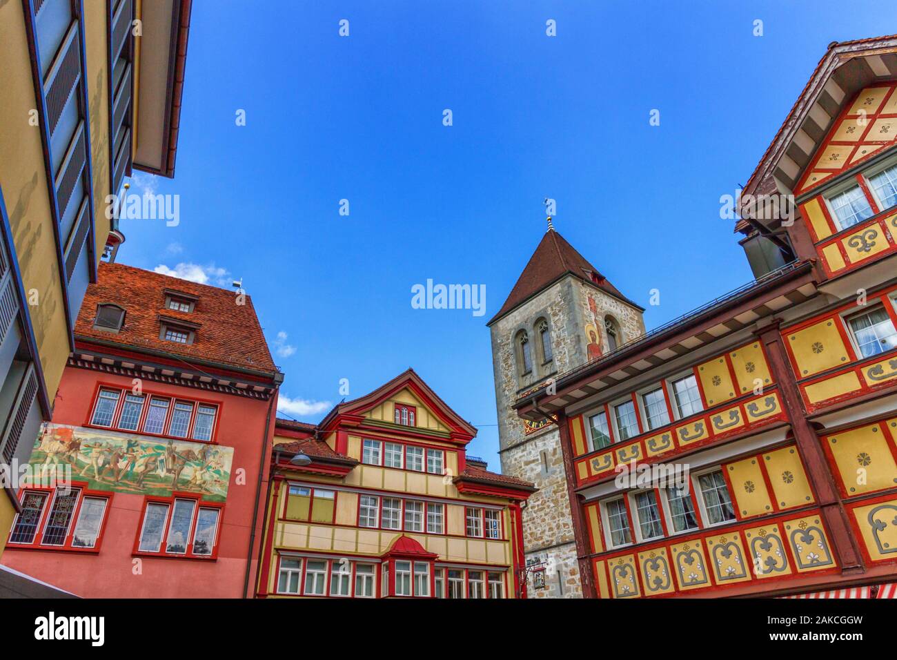 Famous typical houses in Appenzell village, Switzerland Stock Photo