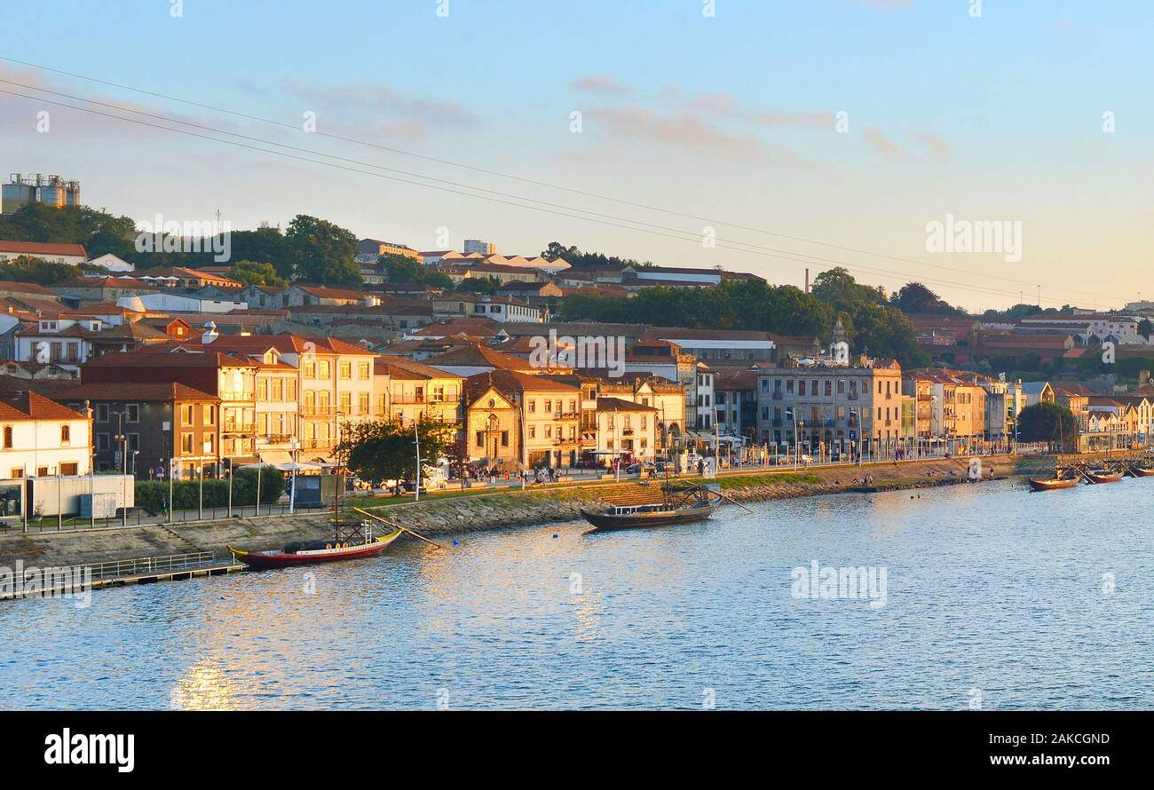 View Villa Nova de Gaia, Douro river at sunset. Portugal Stock Photo