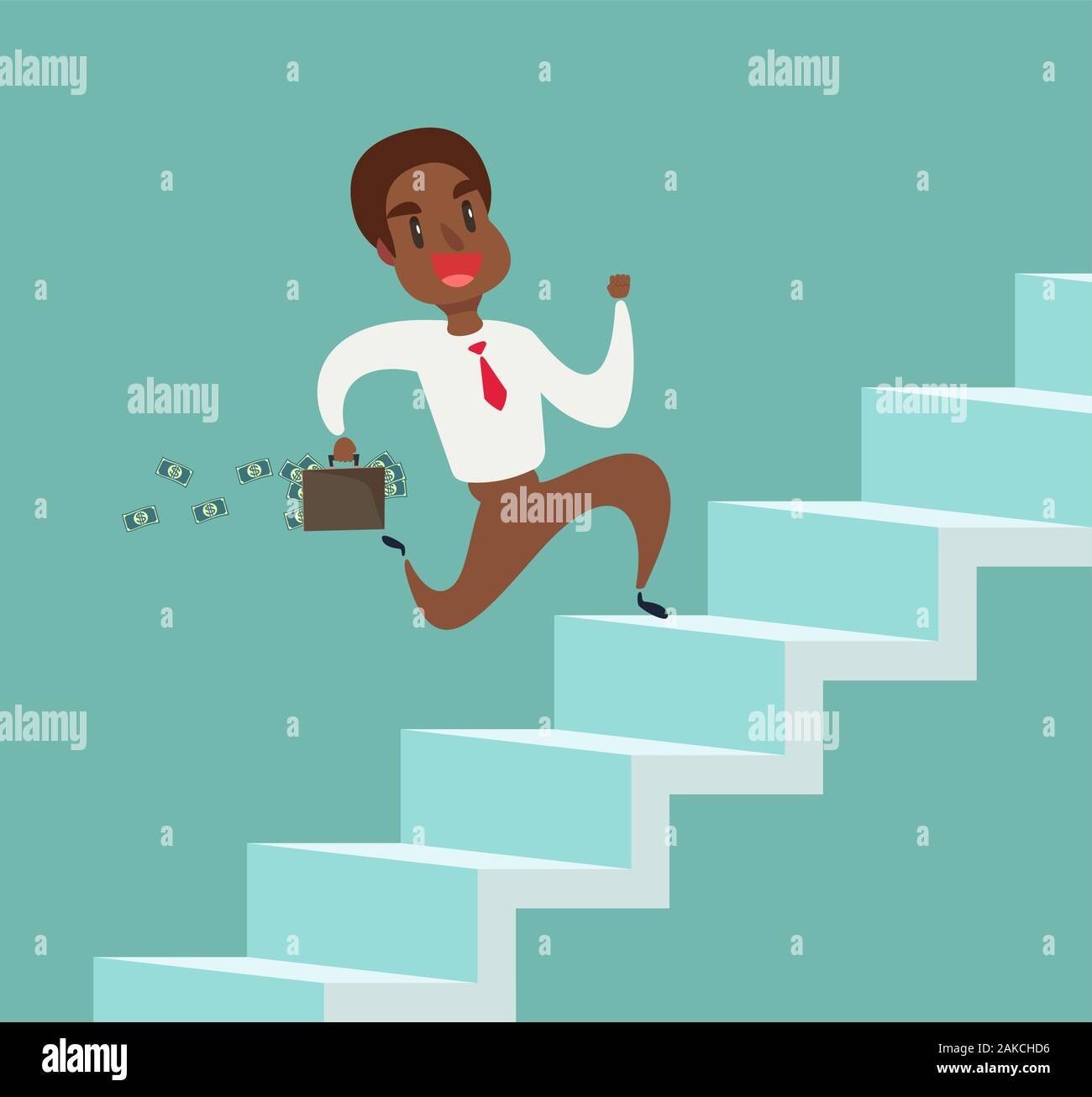 businessman run up the stairs vector illustration, an employee climbs up the stairs Stock Vector