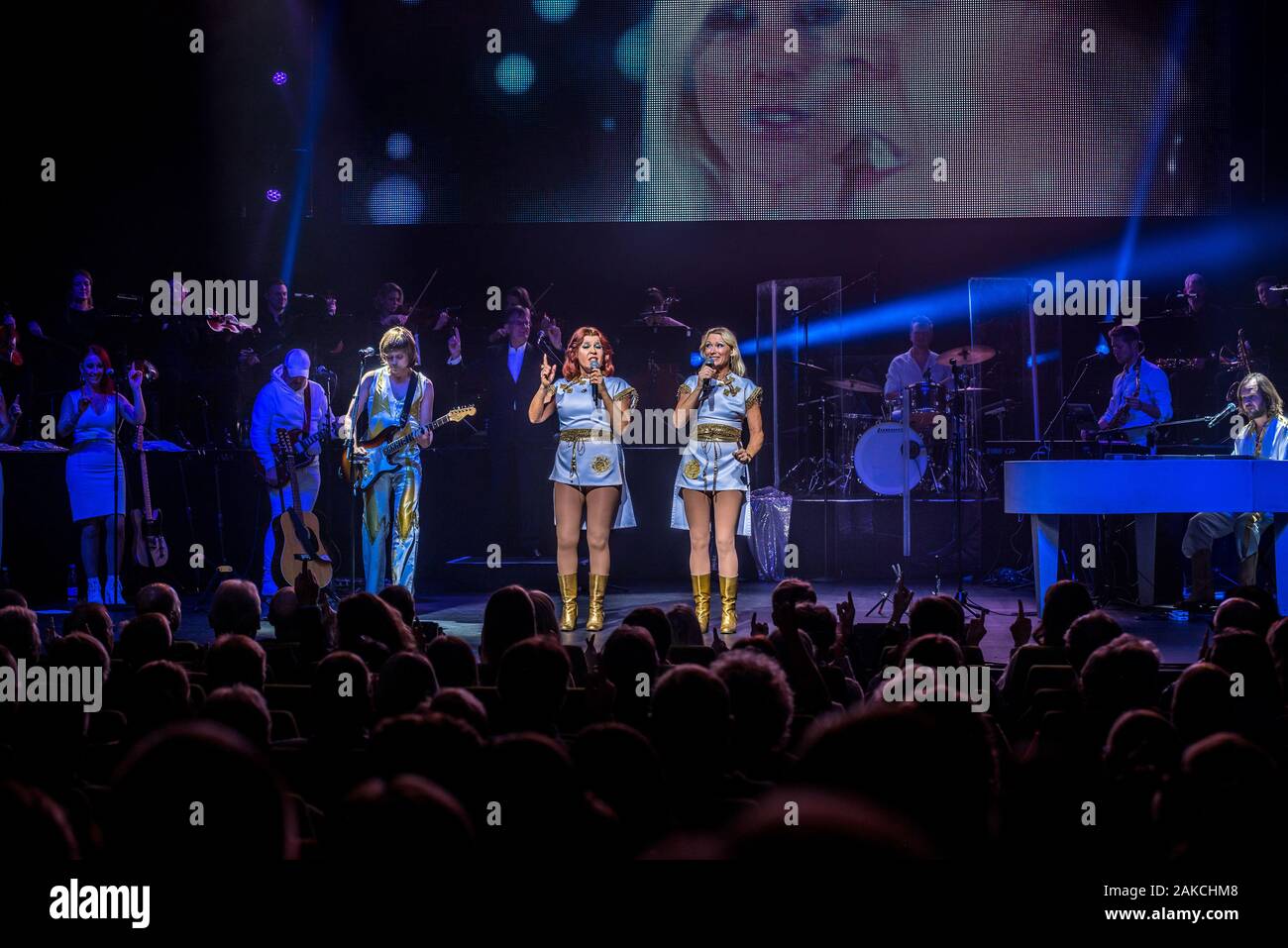 Odense, Denmark. 07th, November 2019. The international acclaimed Abba tribute show The Show - a Tribute to Abba is running at Odeon in Odense. Here singers Camilla Dahlin (R) and Katja Nord (L) are seen live on stage. (Photo credit: Gonzales Photo - Camilla Lundbye). Stock Photo