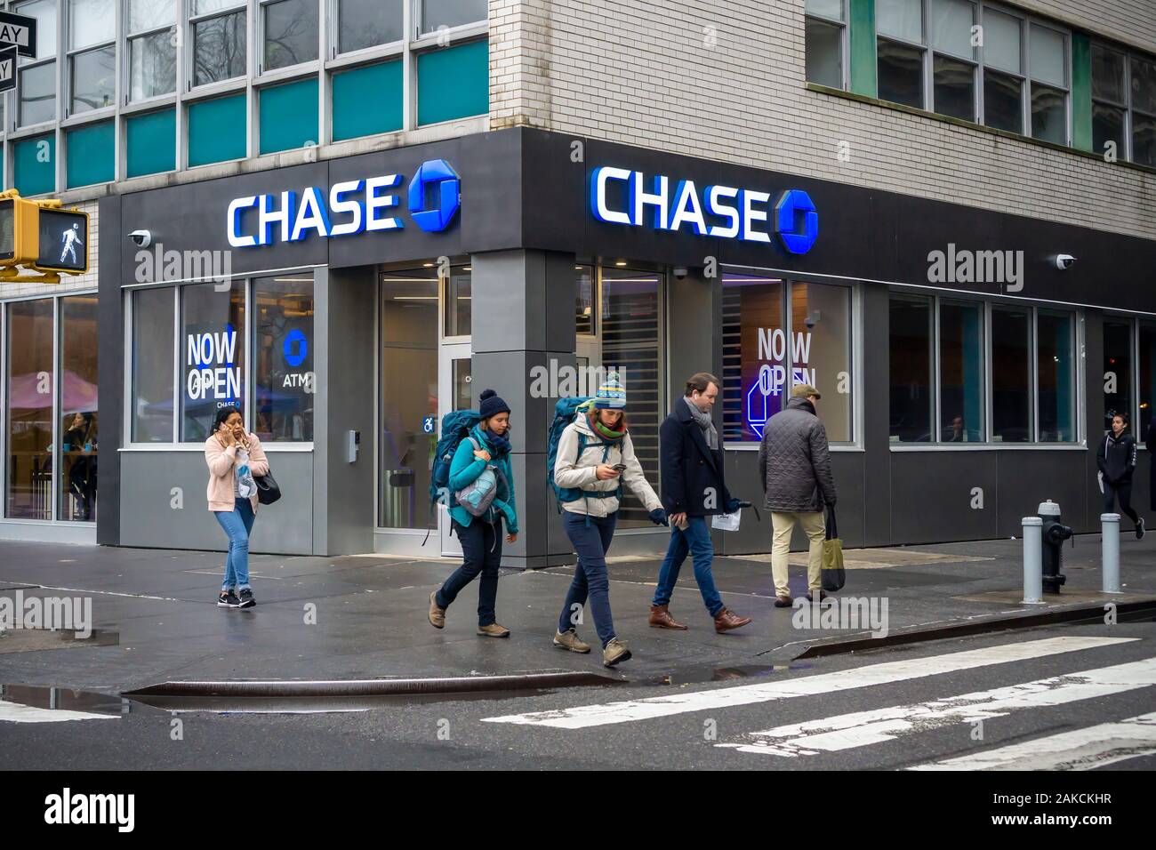 A newly opened branch of JPMorgan Chase bank in New York on Saturday