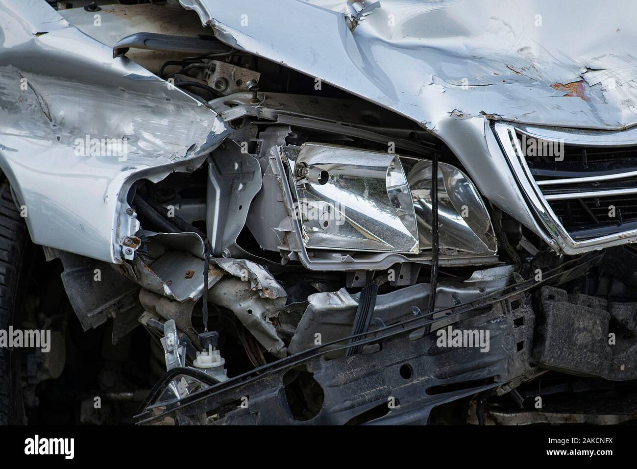 Accident, broken car. Broken headlight on a car.Car crash background ...