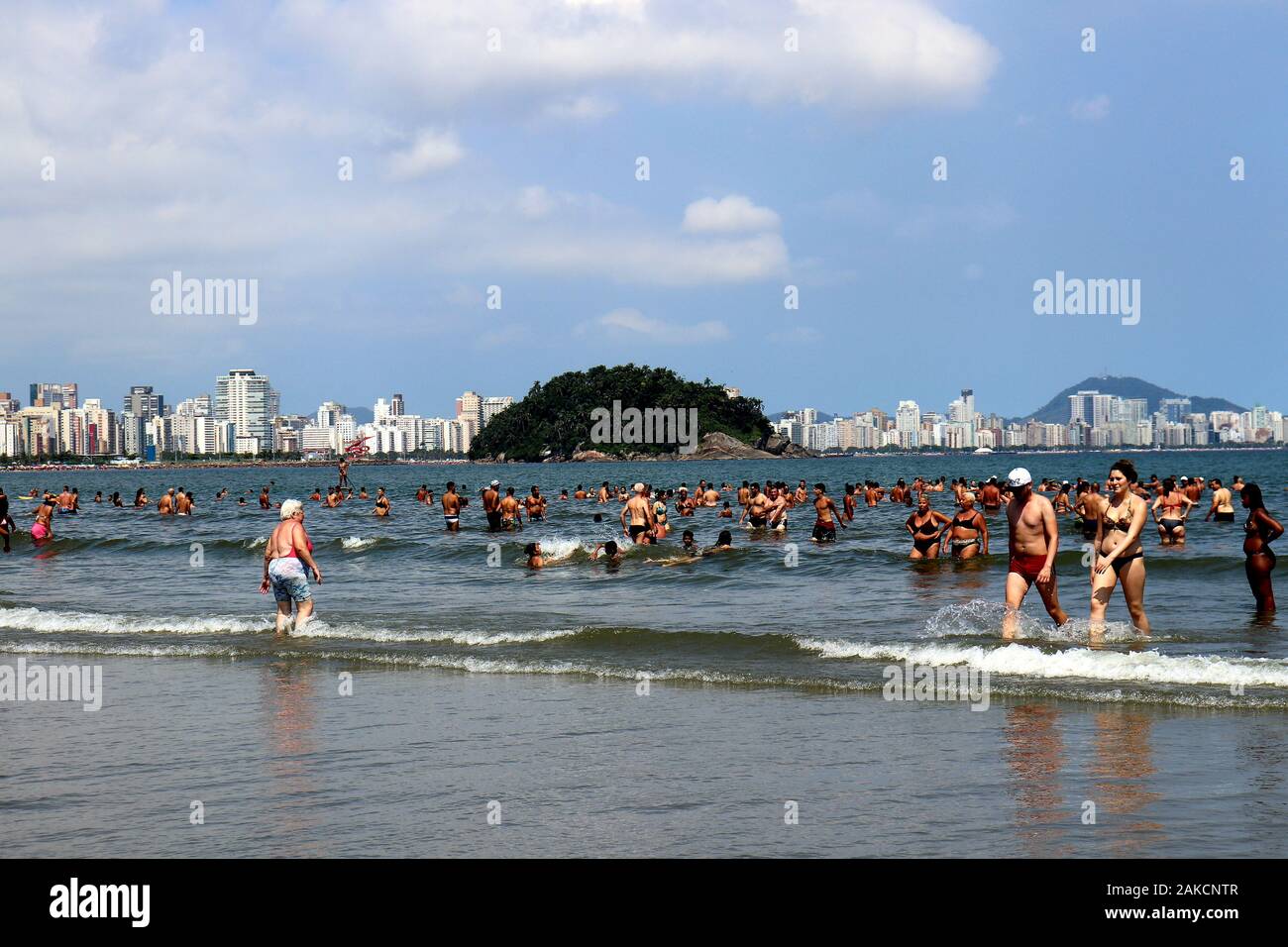 Brazilians celebrated the first day of the year with a sea bath at Itararé beach. Stock Photo
