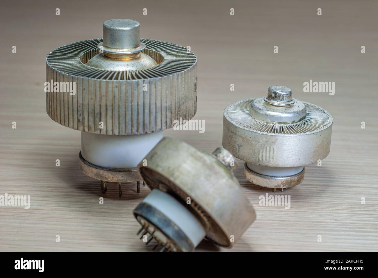 Electronic ceramic valves, with cooling fins, of various sizes Stock Photo