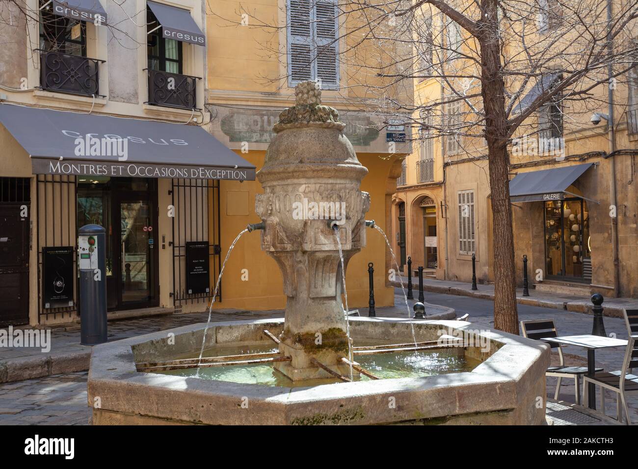 La fontaine des 3 Ormeaux, Aix-en-Provence, Provence-Alpes-Côte d'Azur, France. Stock Photo