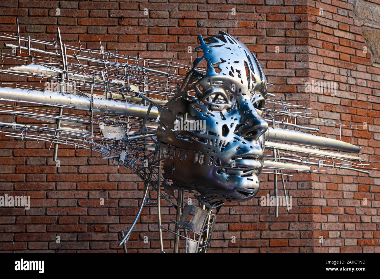 Stainless Steel sculpture by the artist Liechennay at the Villa del Arte in Barcelona, Spain. Stock Photo