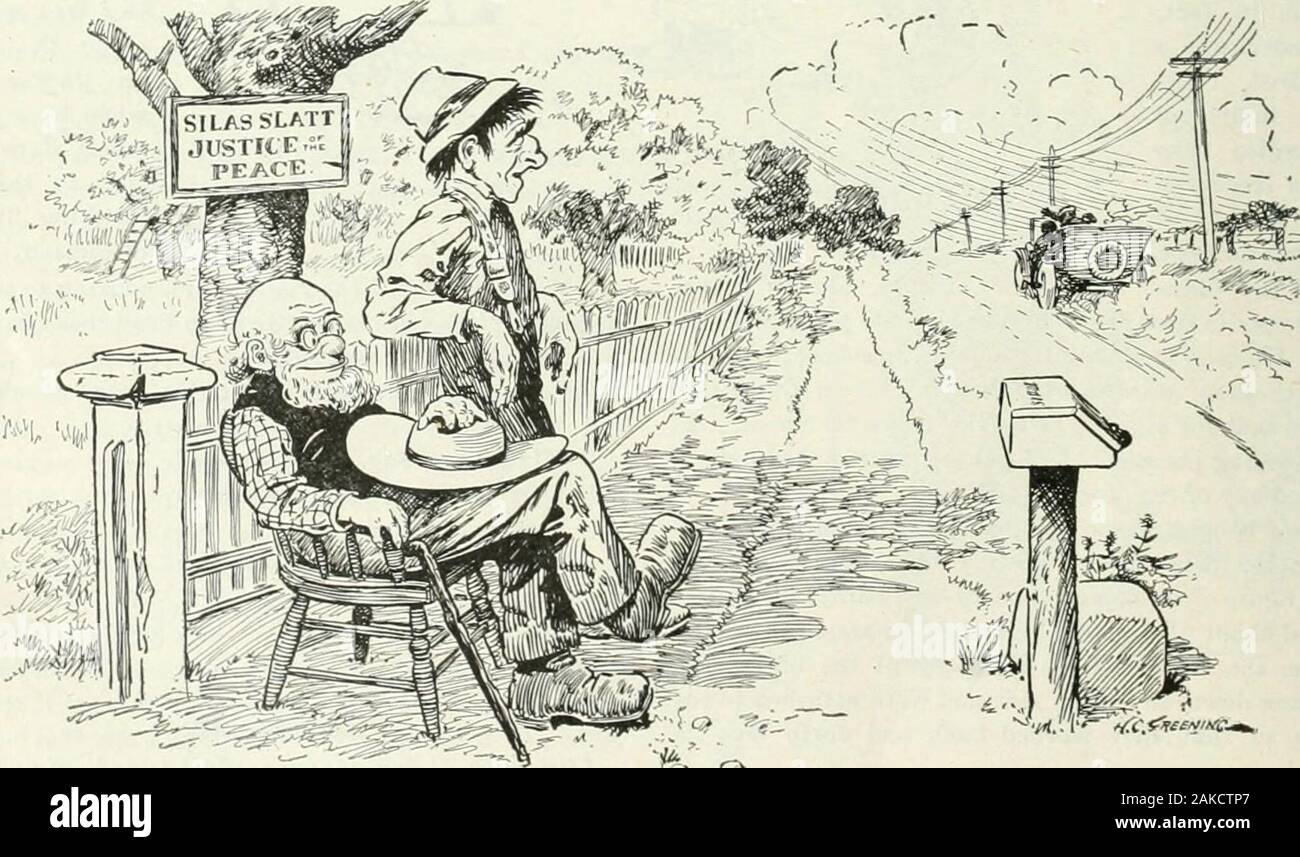 Caricature; wit and humor of a nation in picture, song and story . uthority over incidentals, buthe must go Higher Up for a Large Wad; so he called ameeting of the General Council, including the BusinessManager, that Commercial-minded person who is ordi-narily kept Down-stairs somewhere out of the Lime-light. The Managing Editor stated his Case in GlowingLanguage, and the Editorial End of the Council explodedwith Enthusiasm. It was the Grandest that ever hap-pened, and they turned Admiring Eyes upon the SuperiorManaging Editor, who blushed with Modest Pride. Next came the Business Manager. He Stock Photo