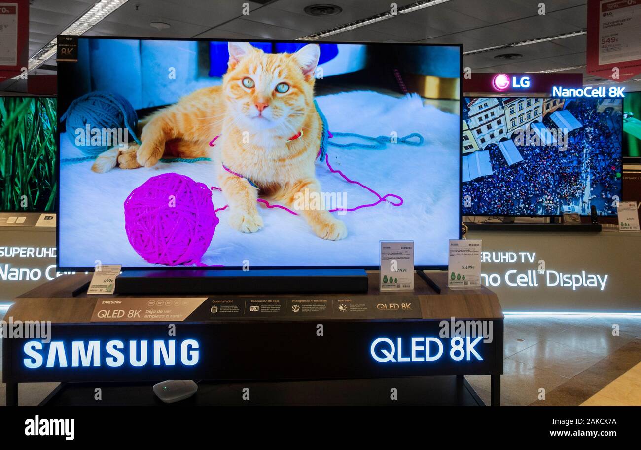 QLED 8K Samsung television, TV screen Stock Photo