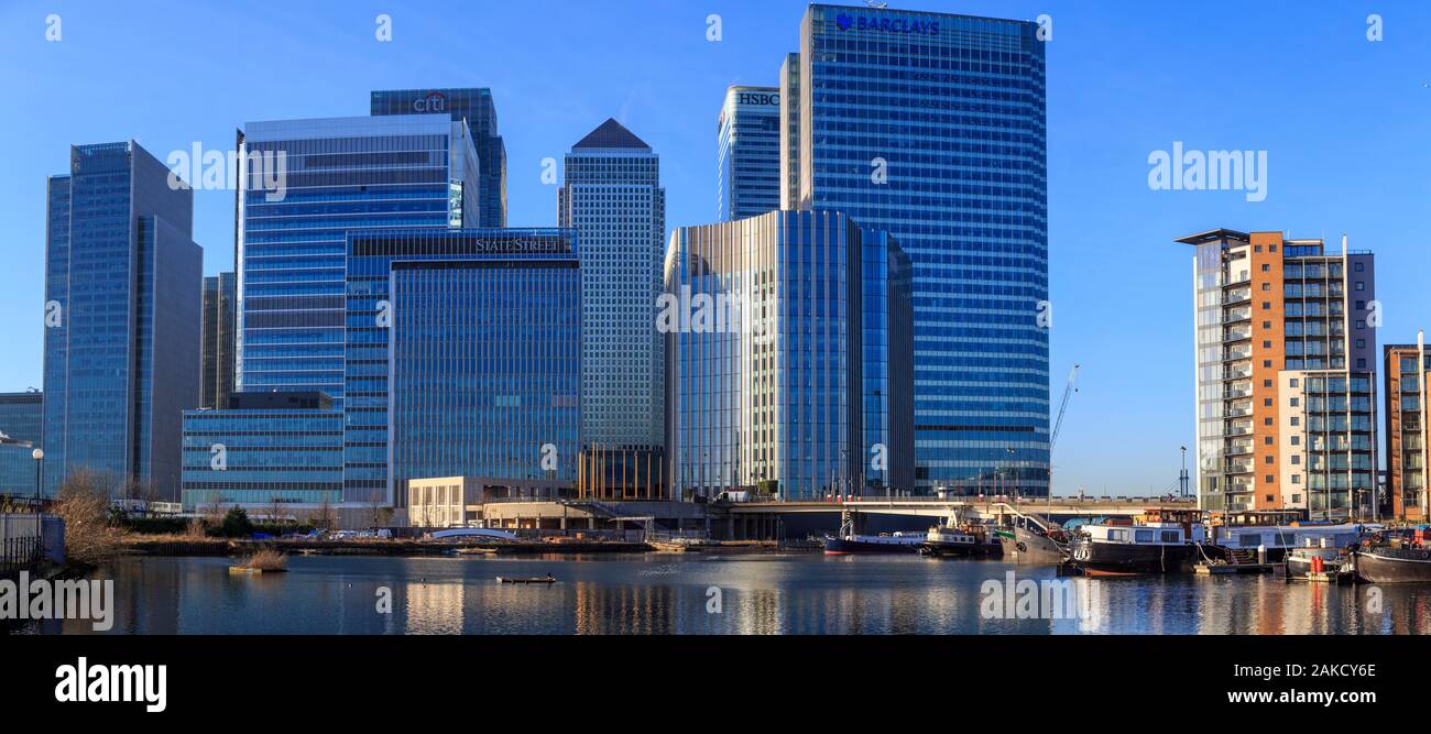 panoramic image, west india docks canary wharf london docklands england ...