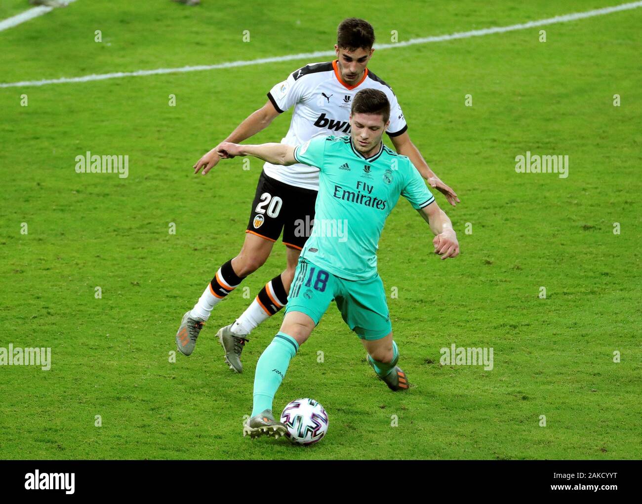 Jeddah Saudi Arabia 08th Jan 2020 Valencia S Winger Ferran Torres L Vies For The Ball Against Real Madrid S Forward Luka Jovic R During The Spanish Supercup Soccer Semifinal Match Between Valencia Cf
