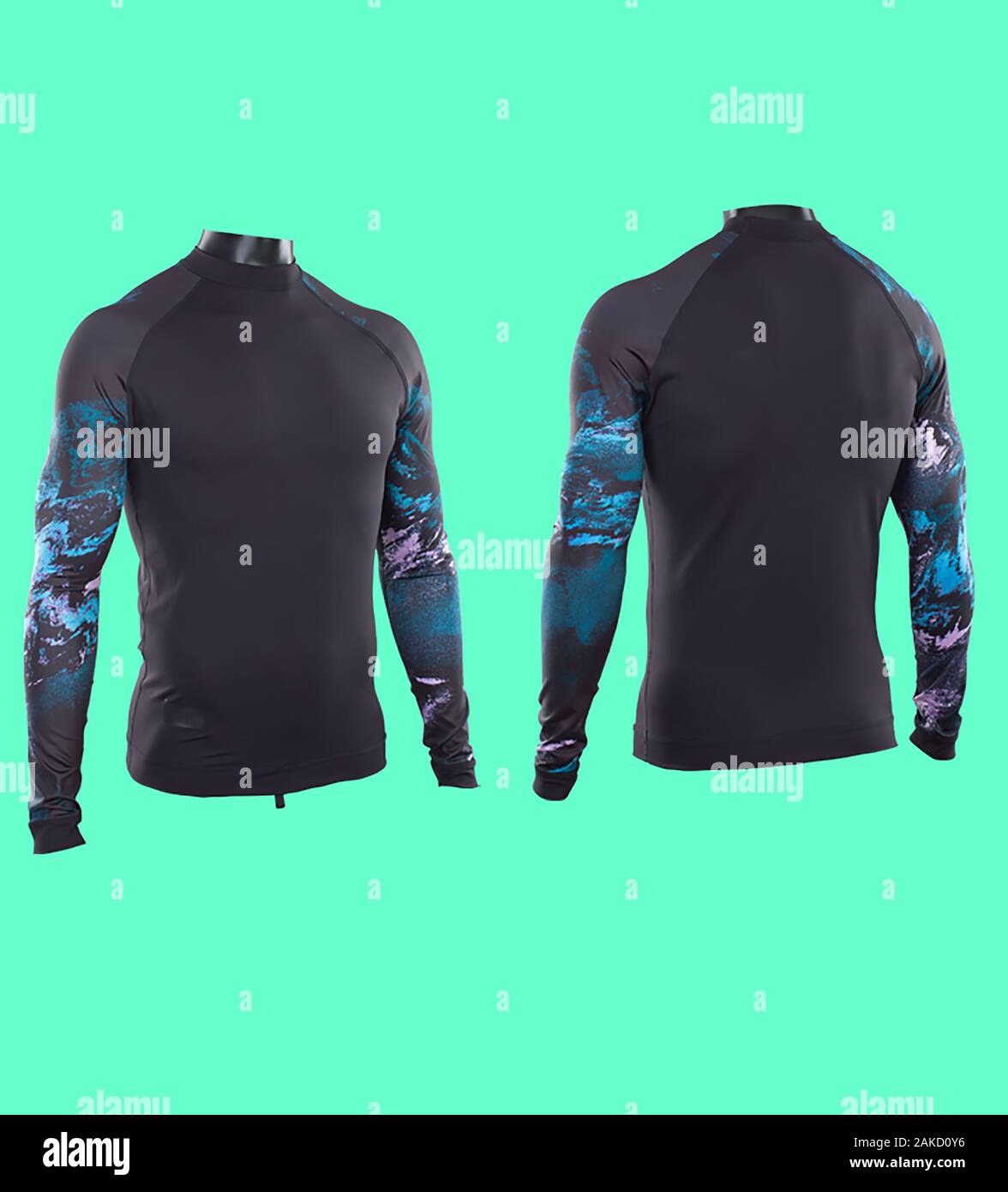 Long sleeved capsule color Rash-guard for men on cyan background ,Front ...