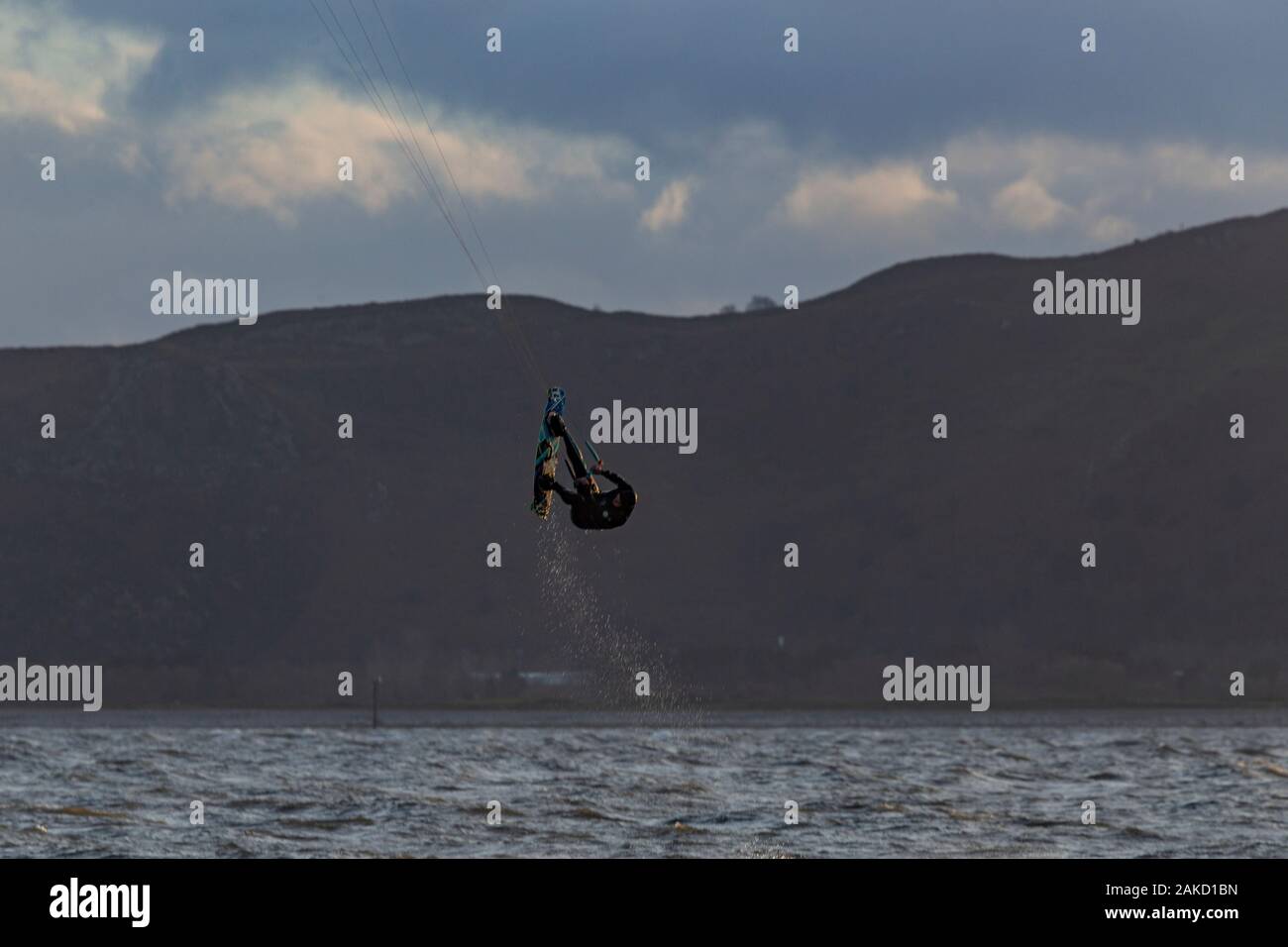 Kite surfing at Llandudno West Shore, North Wales coast Stock Photo