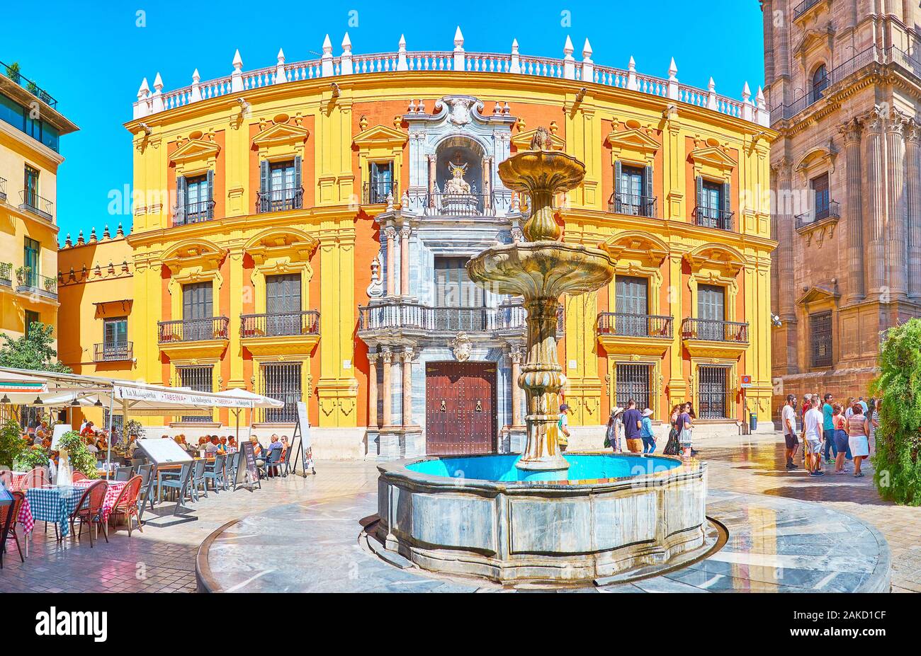 MALAGA, SPAIN SEPTEMBER 26, 2019 Plaza Obispo is one of main city