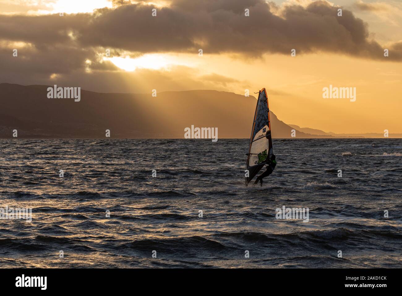 Wind surfing at Llandudno West Shore, North Wales coast Stock Photo