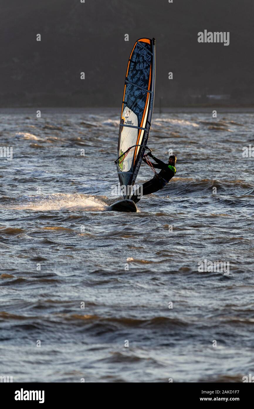 Wind surfing at Llandudno West Shore, North Wales coast Stock Photo