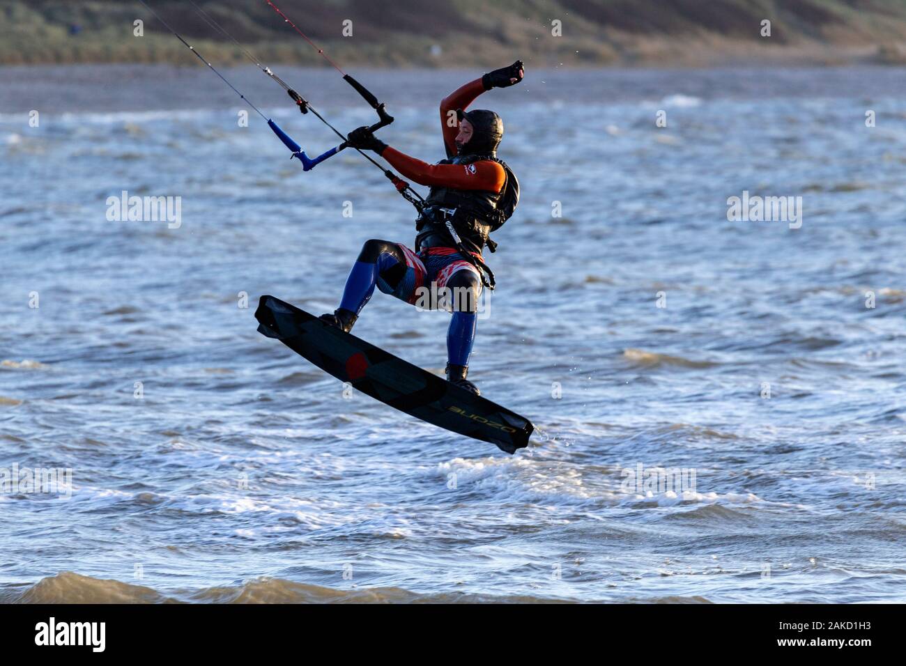 Kite surfing at Llandudno West Shore, North Wales coast Stock Photo
