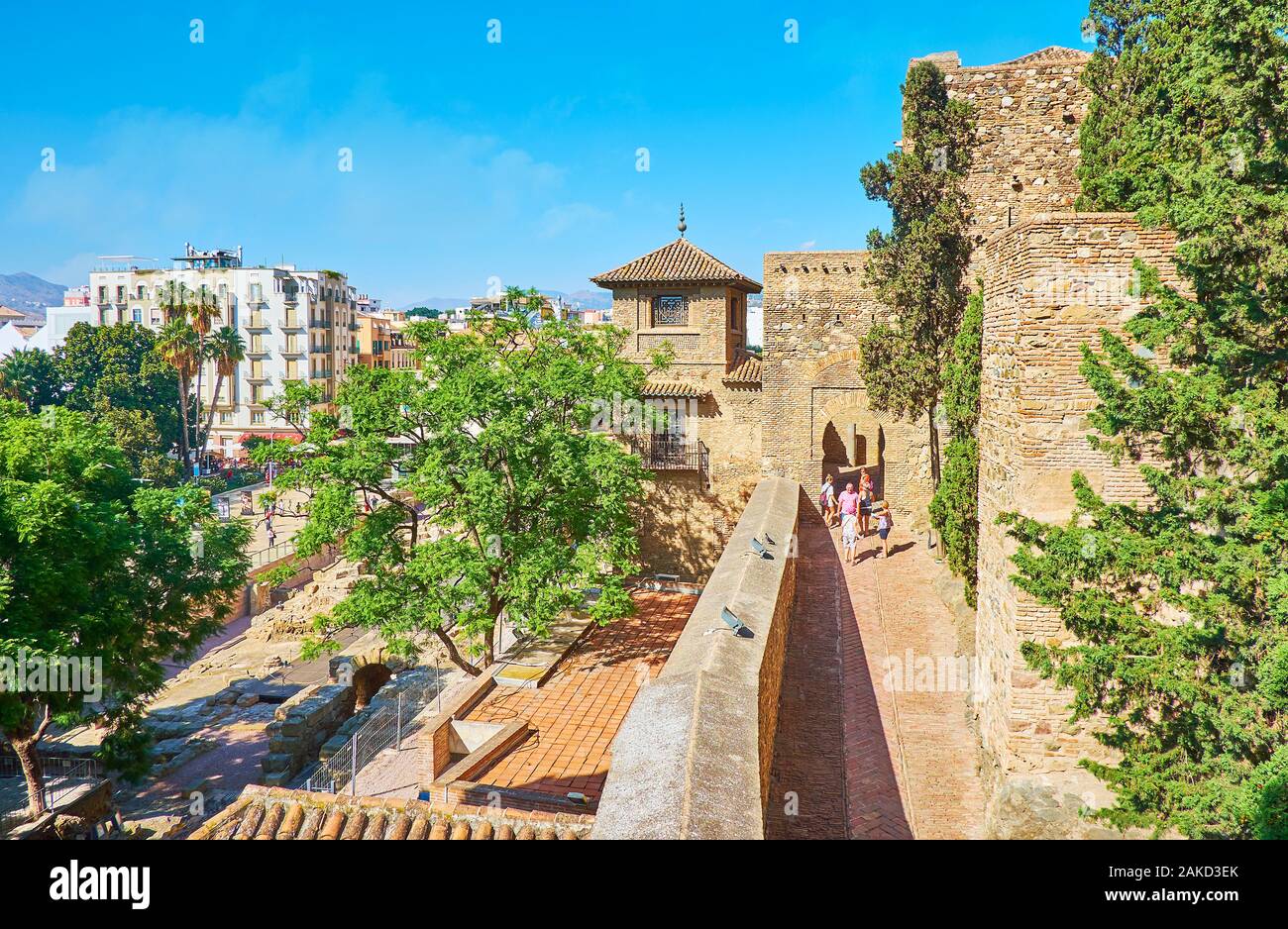 MALAGA SPAIN SEPTEMBER 26 2019 The Rampart Walk In Alcazaba malaga-spain-september-26-2019-the-rampart-walk-in-alcazaba