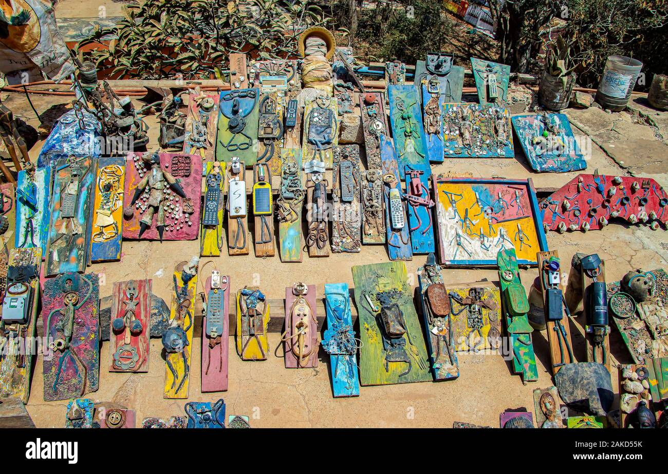 Gorée island, Senegal April 22 2019 Beautiful wooden colorful dolls