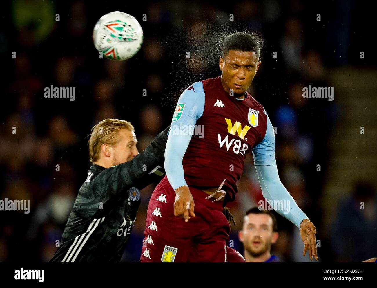 Leicester Uk 8th January King Power Stadium Leicester Midlands England English Football League Cup Football Carabao Cup Leicester City Versus Aston Villa Ezri Konsa Of Aston Villa Beats Kasper Schmeichel Of