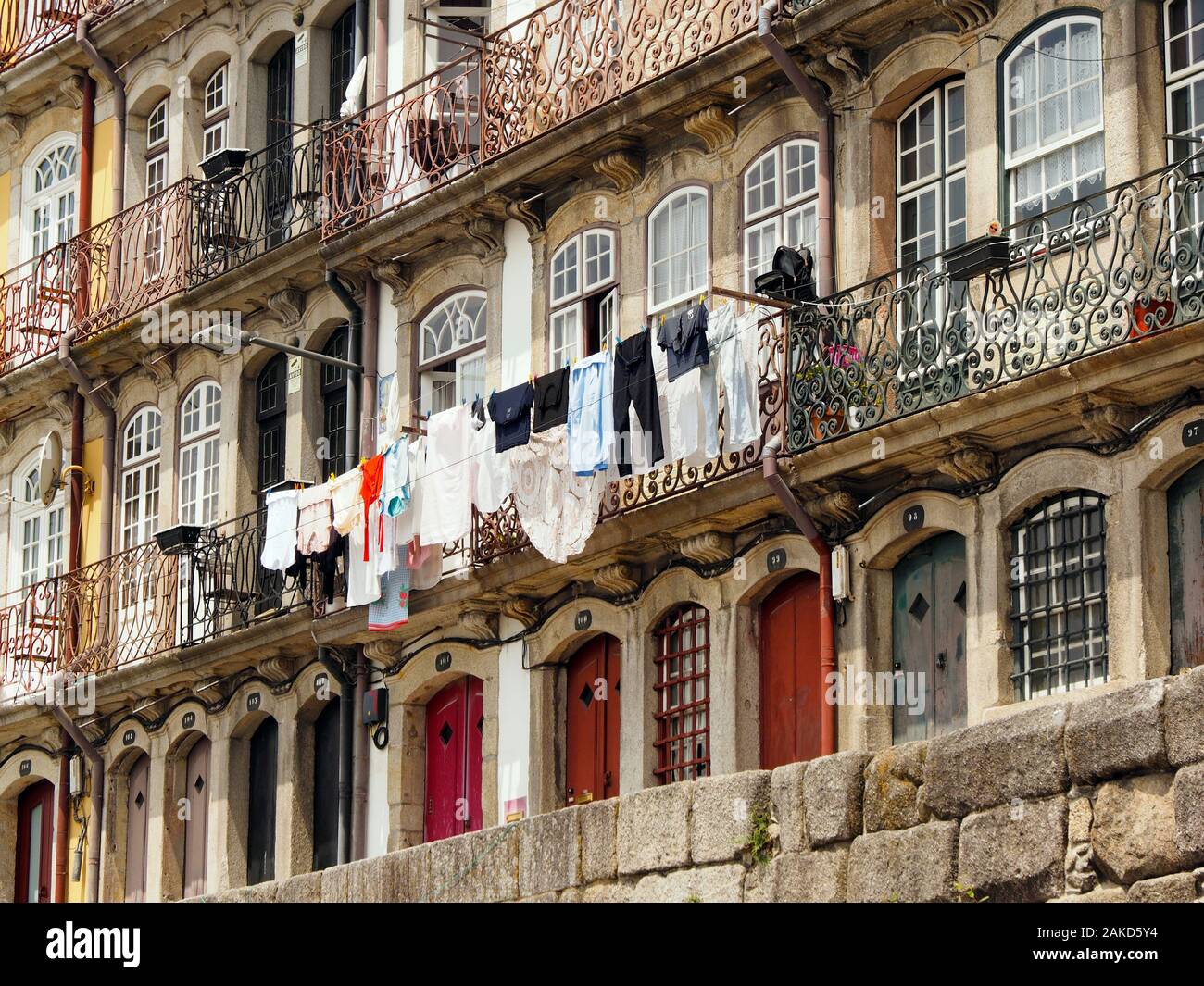 Laundry hanging out to dry in the historic part of Porto, northern Portugal Stock Photo