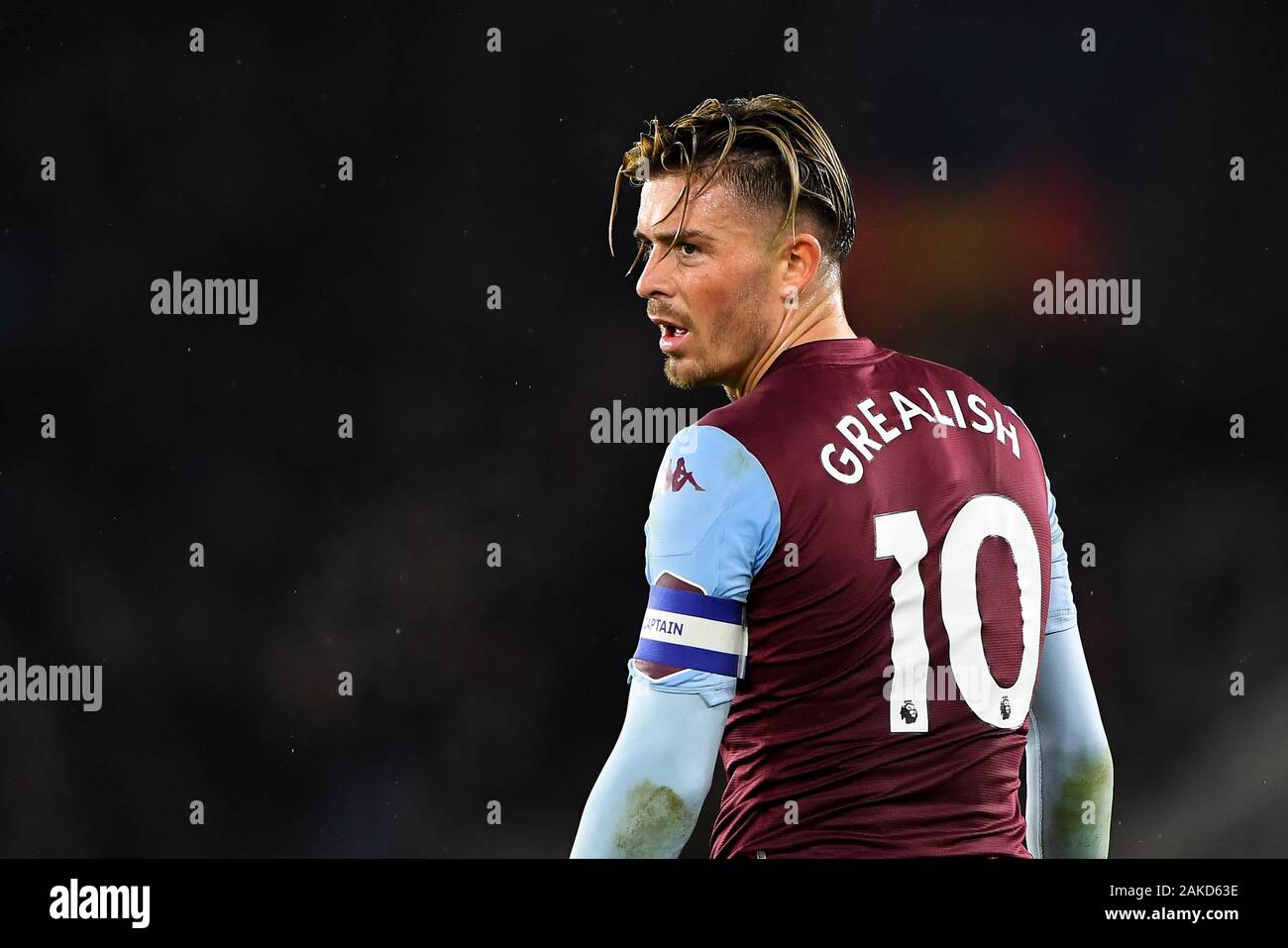 LEICESTER, ENGLAND - JANUARY 8TH Jack Grealish (10) of Aston Villa during the Carabao Cup Semi Final 1st Leg between Leicester City and Aston Villa at the King Power Stadium, Leicester on Wednesday 8th January 2020. (Credit: Jon Hobley | MI News) Photograph may only be used for newspaper and/or magazine editorial purposes, license required for commercial use Credit: MI News & Sport /Alamy Live News Stock Photo