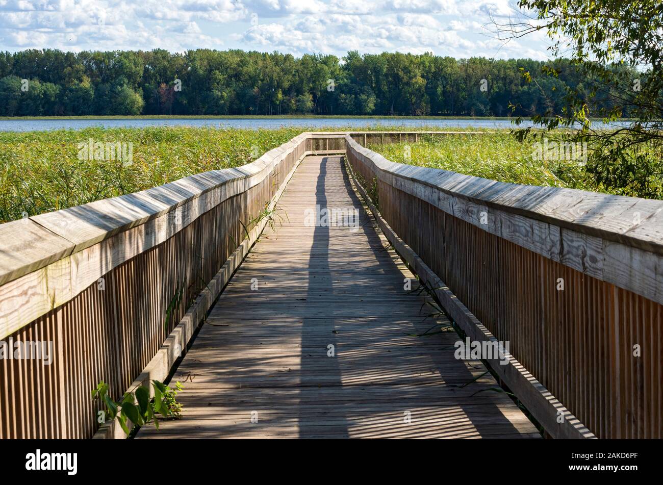 boardwalk at long meadow lake area of minnesota national wildlife refuge in bloomington minnesota Stock Photo
