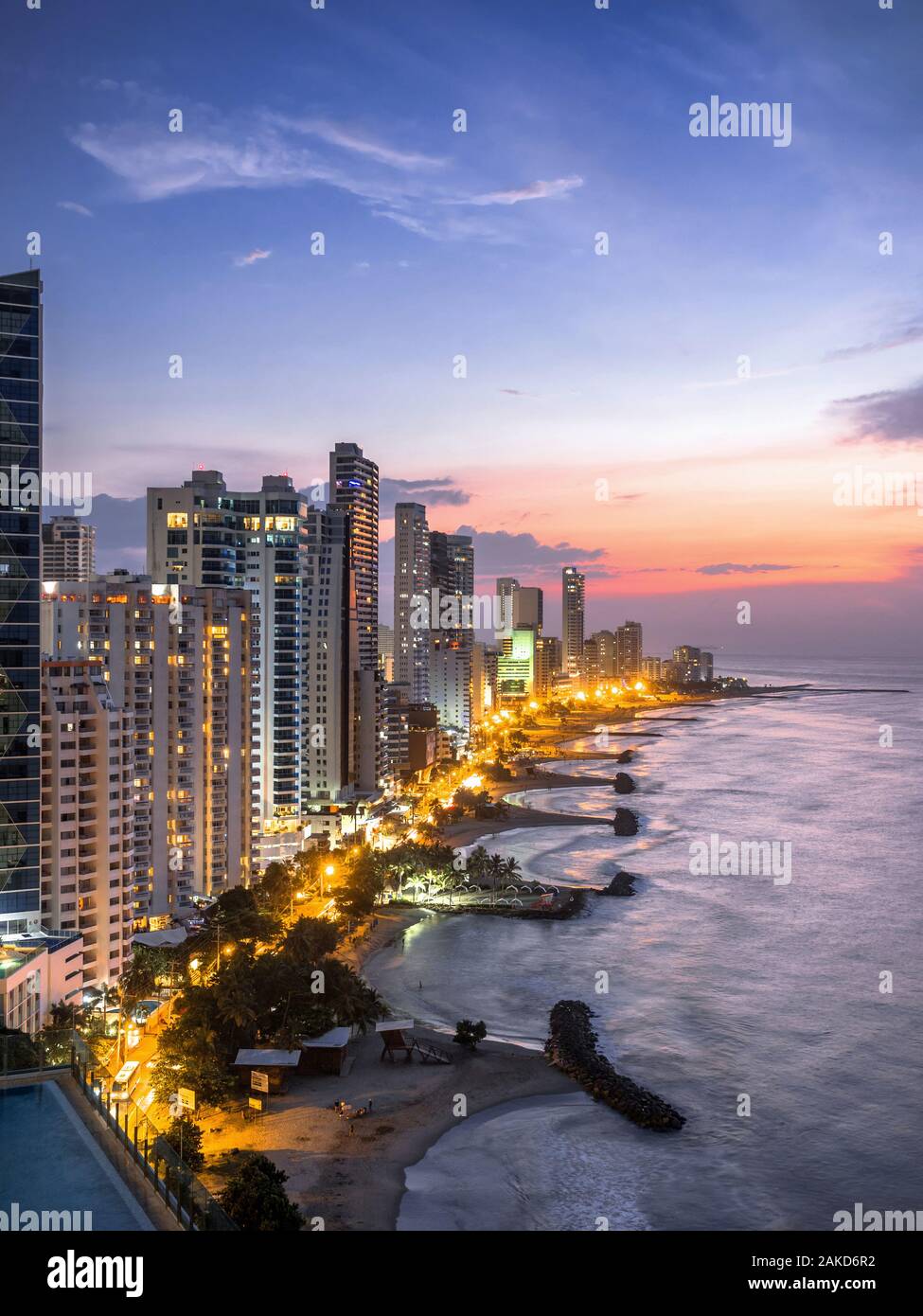 Cartagena de Indias skyline at sunset, Colombia. Stock Photo