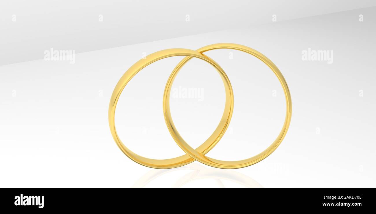 Wedding band, rings, isolated on white background with reflection, 3D CGI render Stock Photo