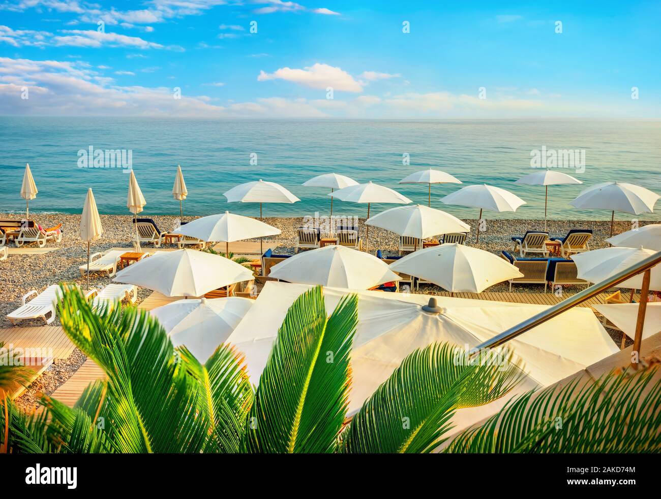 Beach at Promenade des Anglais in Nice. Cote d'Azur, French Riviera, France Stock Photo