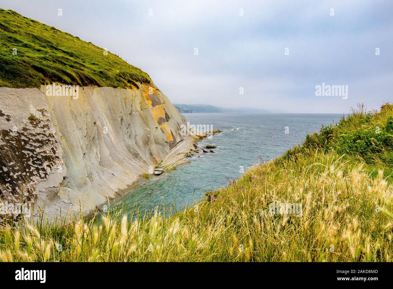A view of  small church on a coastline of Zumaia Stock Photo
