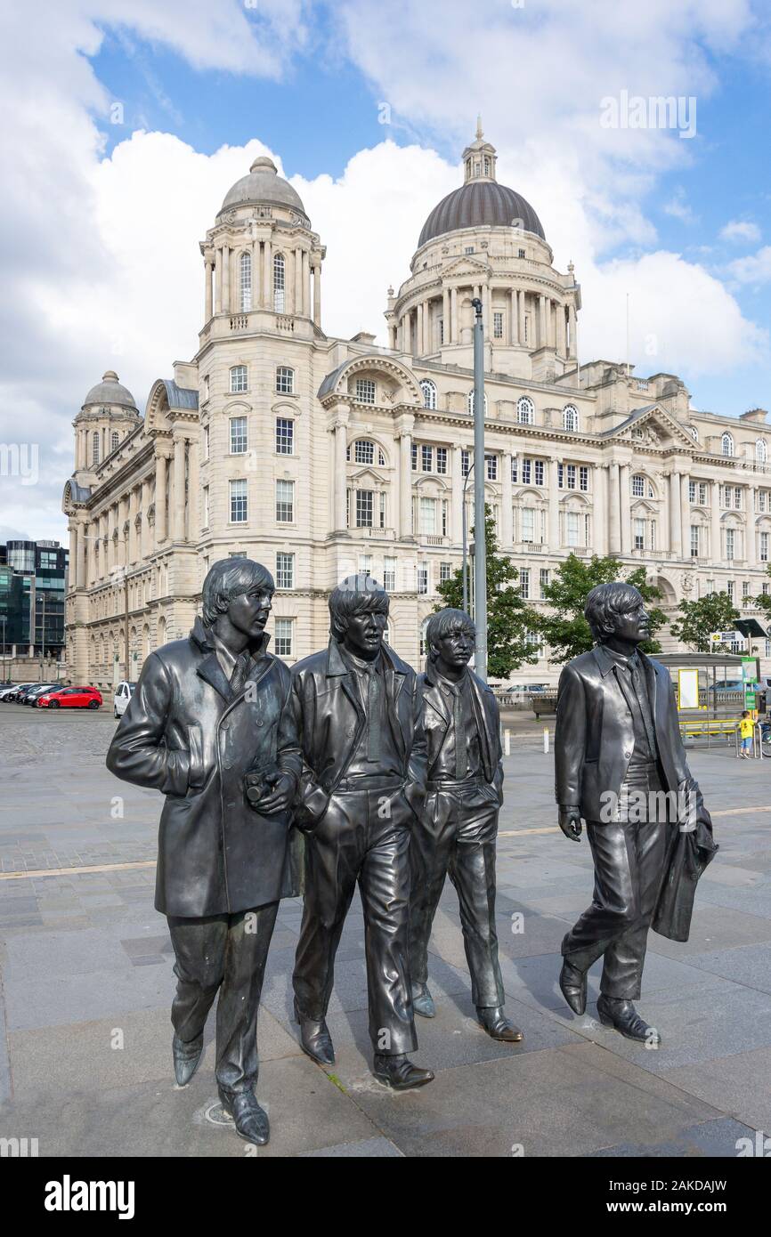 The Beatles Statue, Liverpool Pier Head, Liverpool, Merseyside, England, United Kingdom Stock Photo