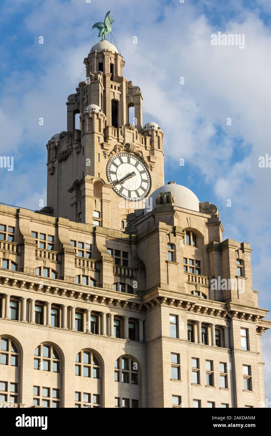 Royal Liver Building, Liverpool Pier Head, Liverpool, Merseyside, England, United Kingdom Stock Photo