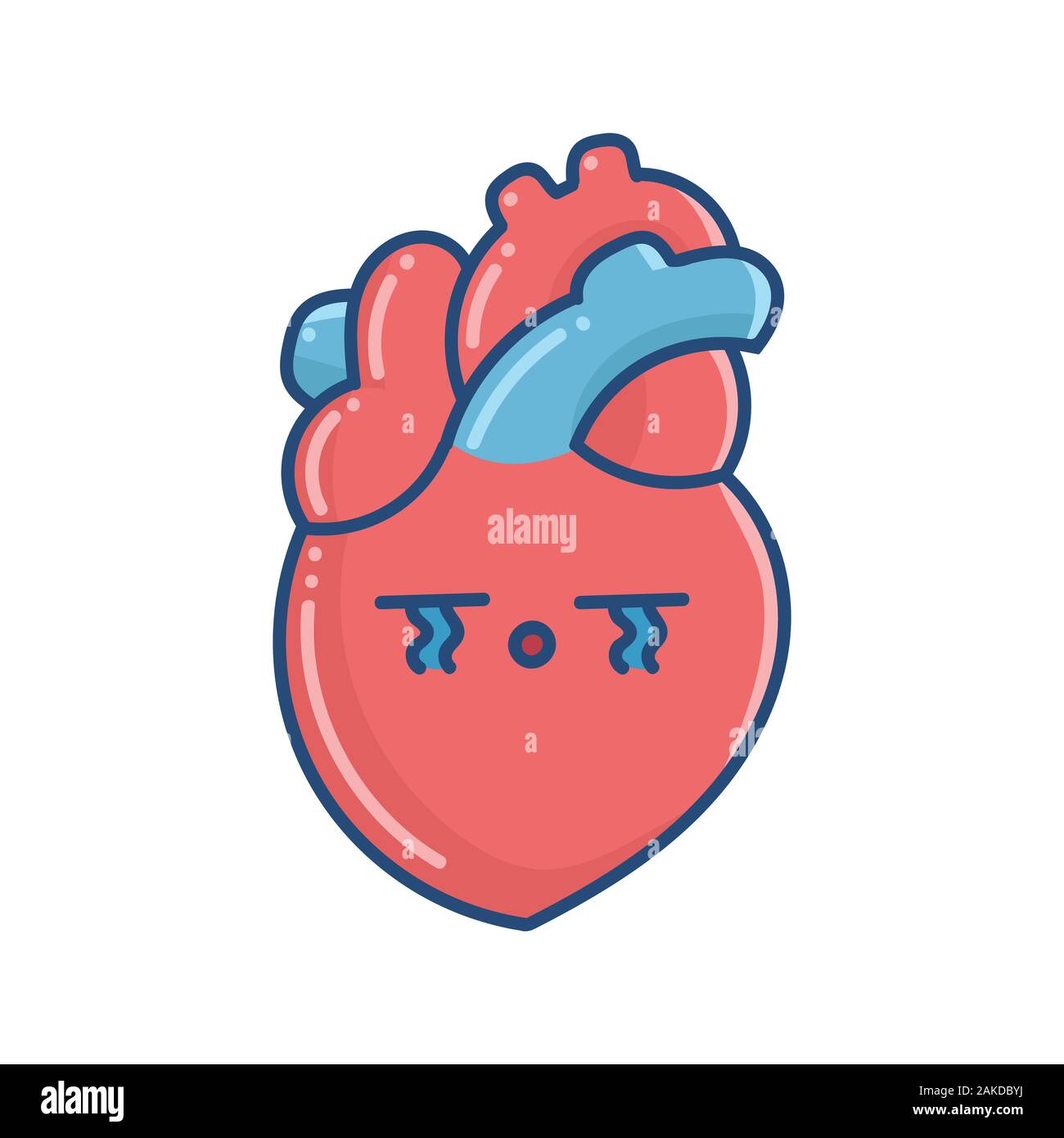 kawaii crying human heart illustration isolated on white Stock Vector