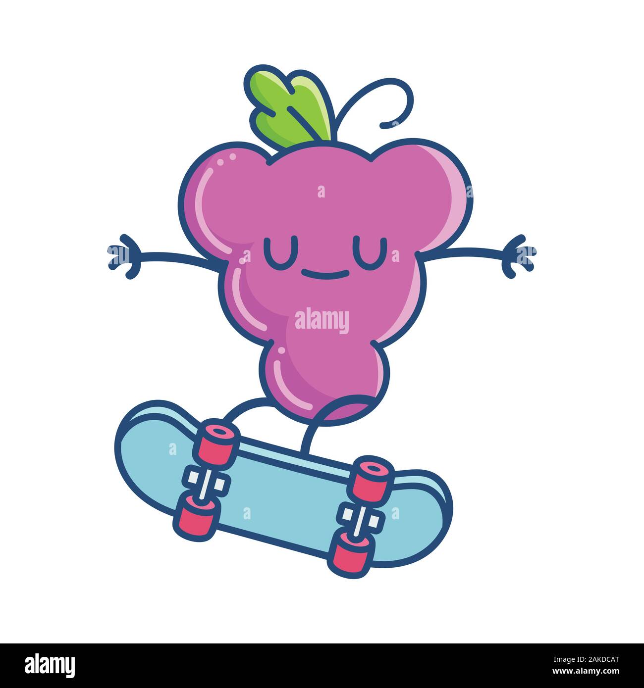 Kawaii grape on skateboard illustration cartoon isolated on white Stock